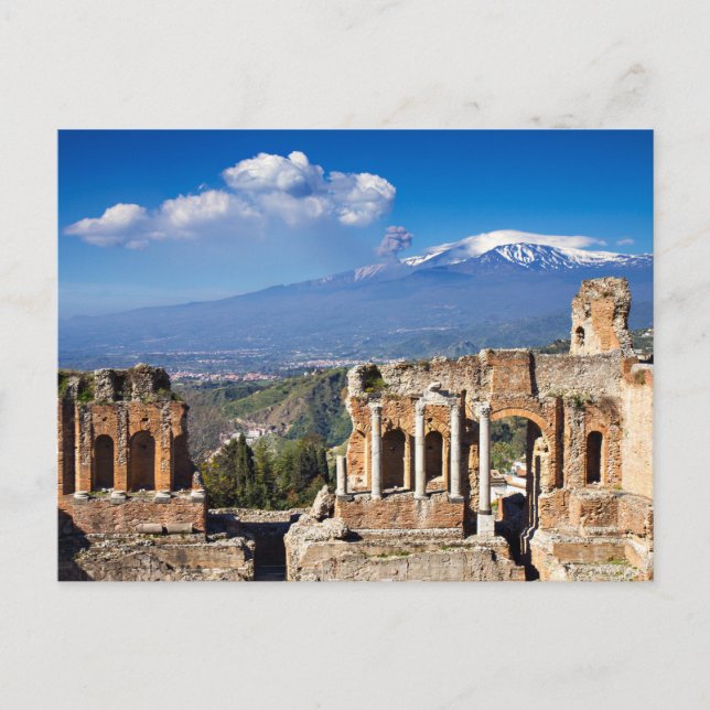 Tarjeta postal del Teatro Griego de Taormina en Si (Anverso)