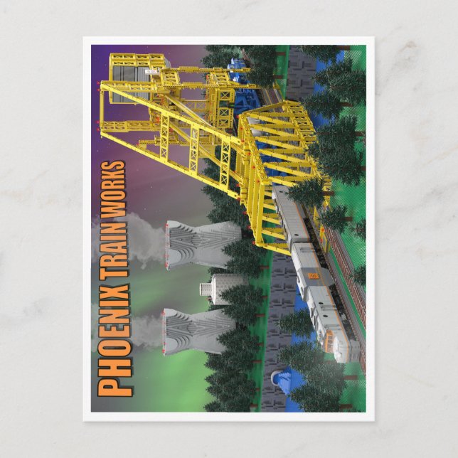 Tarjeta postal del tren atómico PTW sobre el puent (Anverso)