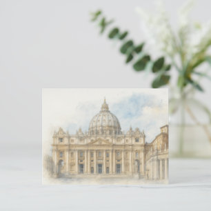 Tarjeta postal del Vaticano al acuarela   Basílica