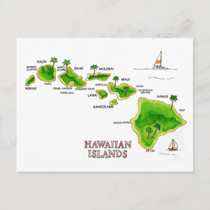 Tarjeta postal dibujada a mano de las Islas Hawaia
