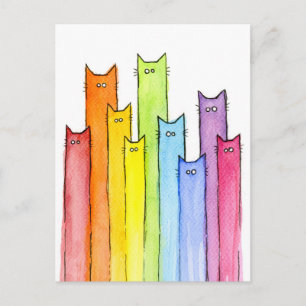 Tarjeta postal divertida con arcoiris de gatos