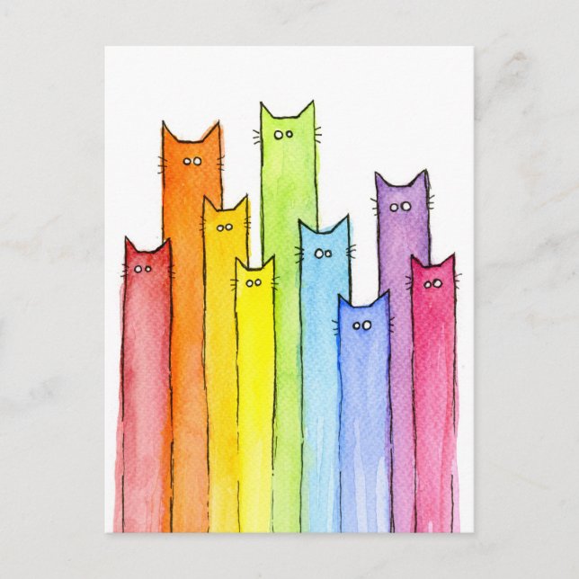 Tarjeta postal divertida con arcoiris de gatos (Anverso)