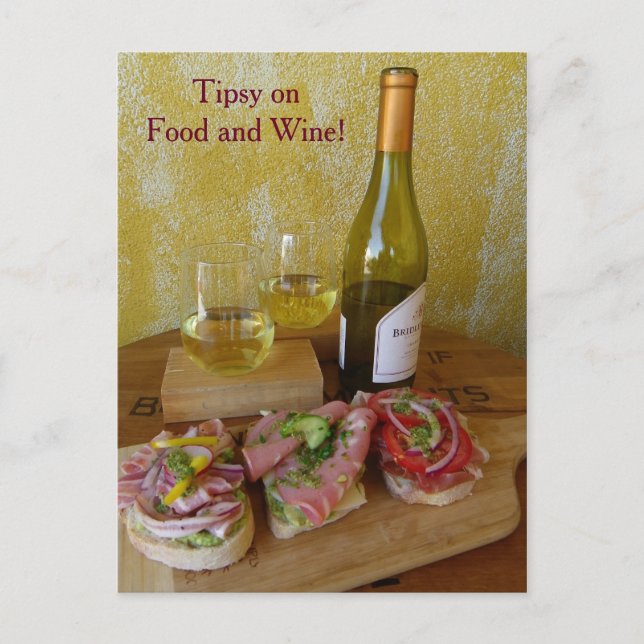 Tarjeta postal divertida de comida y vino! (Anverso)