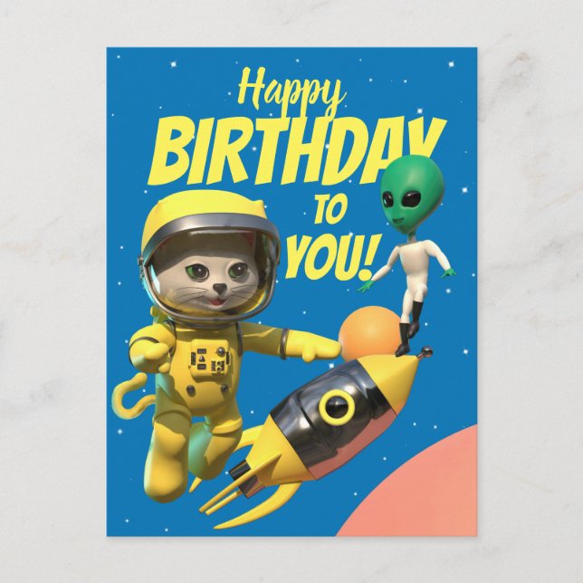 Tarjeta postal divertida de cumpleaños de astronau (Anverso)
