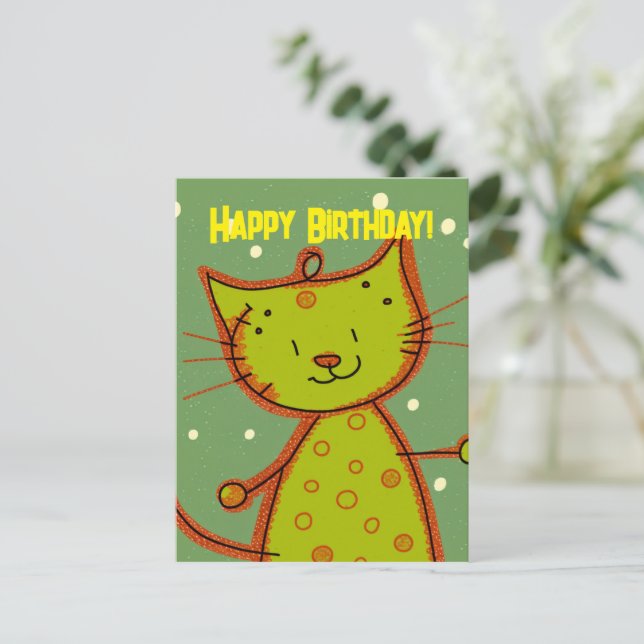 Tarjeta postal divertida de cumpleaños de gato par (Anverso de pie)