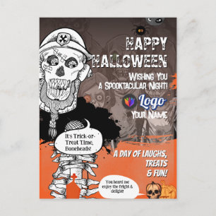 Tarjeta postal divertida de Halloween con esquelet