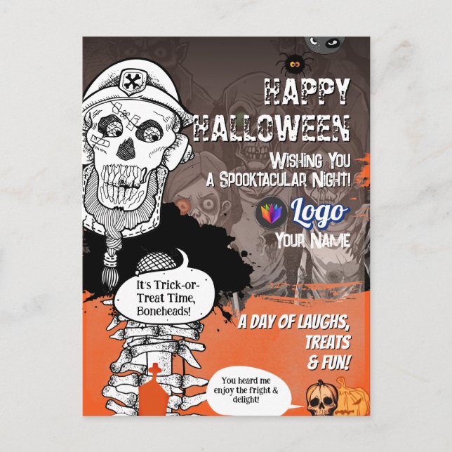 Tarjeta postal divertida de Halloween con esquelet (Anverso)