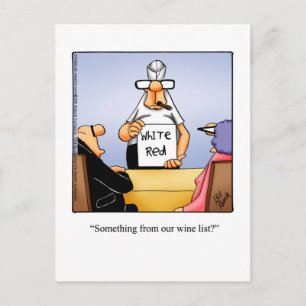 Tarjeta postal divertida de humor sobre vino