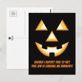 Tarjeta postal divertida de Jack-O'-Lantern quemad
