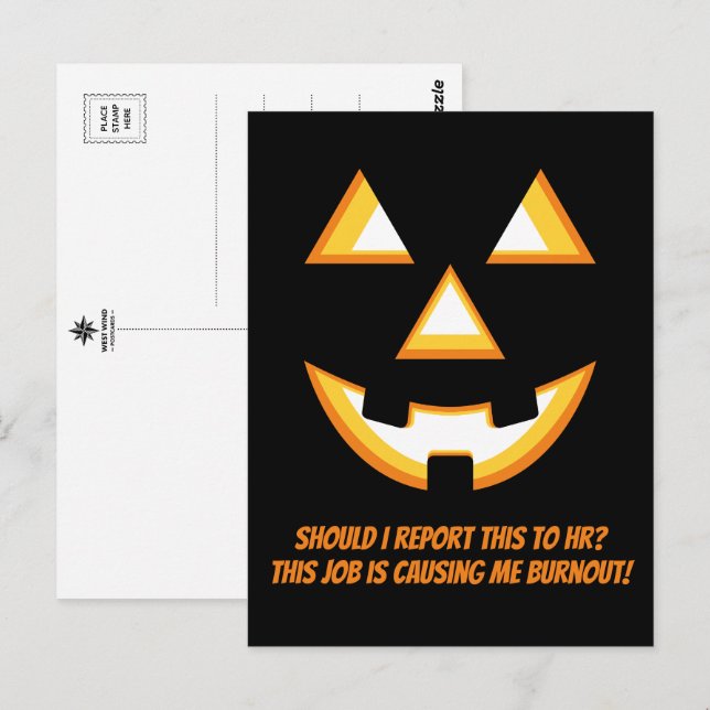 Tarjeta postal divertida de Jack-O'-Lantern quemad (Anverso / Reverso)
