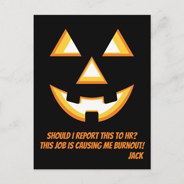 Tarjeta postal divertida de Jack-O'-Lantern quemad (Anverso)