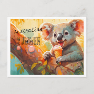 Tarjeta postal divertida de koala helado verano au
