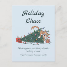 Tarjeta postal divertida de Navidad con gato caóti