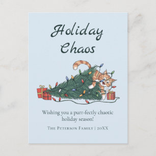 Tarjeta postal divertida de Navidad con gato caóti