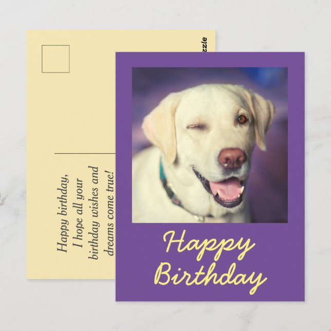 Tarjeta postal divertida retro de perro y feliz cu (Anverso / Reverso)