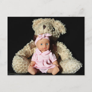Tarjeta postal Doll and Teddy Bear