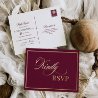 Tarjeta postal dorada de respuesta de boda Clásica