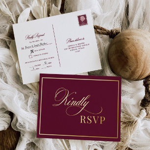 Tarjeta postal dorada de respuesta de boda Clásica