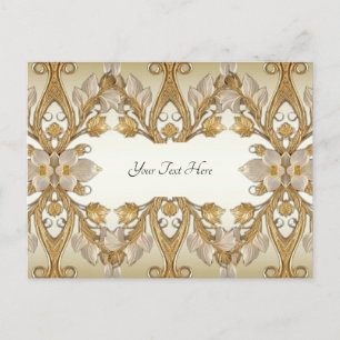 Tarjeta postal dorada decorativa de flores blancas