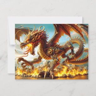 Tarjeta postal Dragon para respiración de incendio