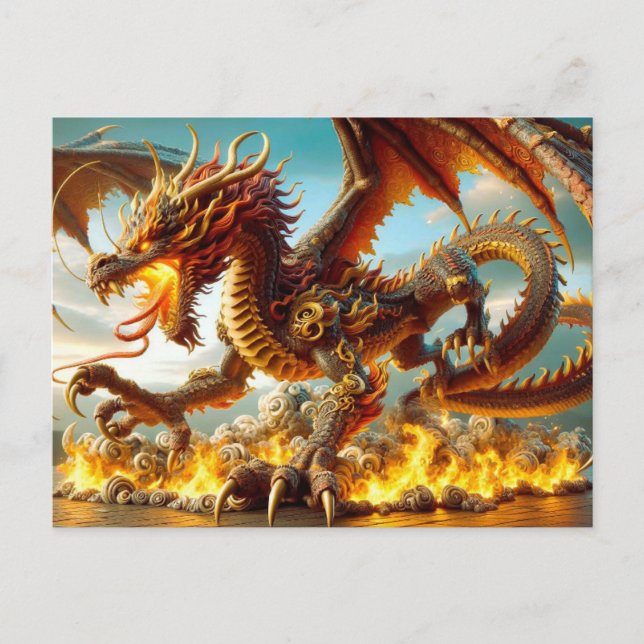 Tarjeta postal Dragon para respiración de incendio (Anverso)