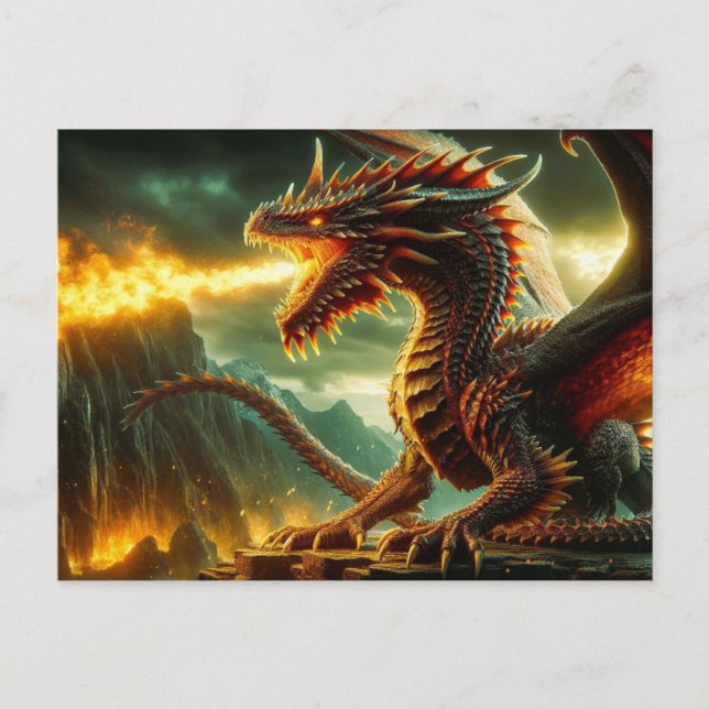 Tarjeta postal Dragon para respiración de incendio (Anverso)