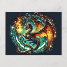 Tarjeta postal Dragon para respiración de incendio