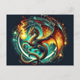 Tarjeta postal Dragon para respiración de incendio