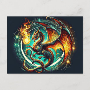 Tarjeta postal Dragon para respiración de incendio