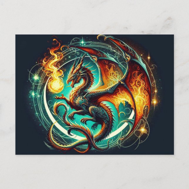 Tarjeta postal Dragon para respiración de incendio (Anverso)