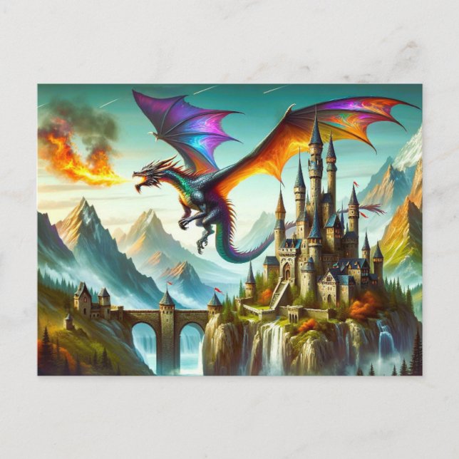 Tarjeta postal Dragon para respiración de incendio (Anverso)