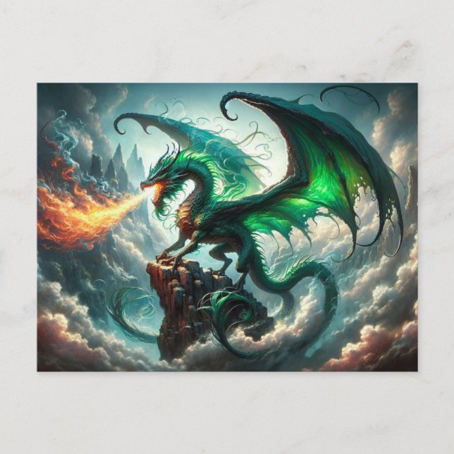 Tarjeta postal Dragon para respiración de incendio (Anverso)