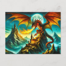 Tarjeta postal Dragon para respiración de incendio