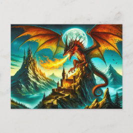 Tarjeta postal Dragon para respiración de incendio