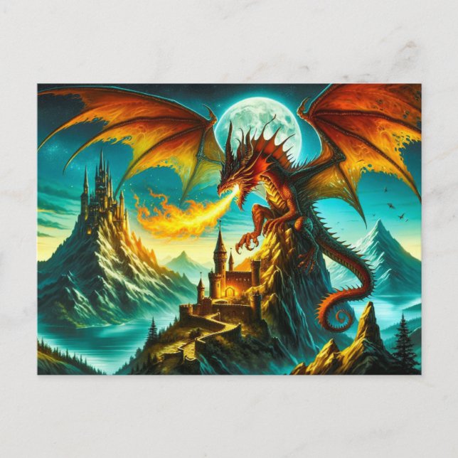 Tarjeta postal Dragon para respiración de incendio (Anverso)
