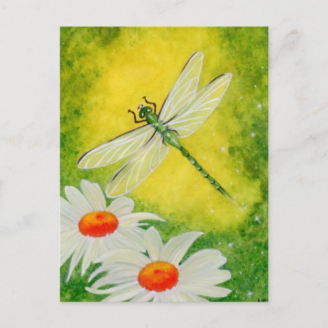 Tarjeta postal Dragonfly Daisies (Anverso)
