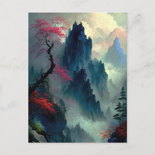 Tarjeta postal Dreamy Misty Mountain (Anverso)