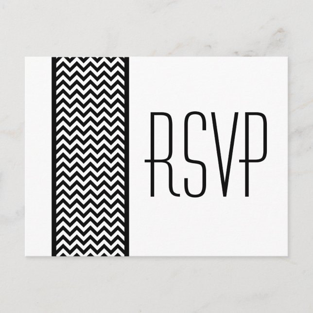 Tarjeta postal Ebony Chevron Border RSVP (Anverso)