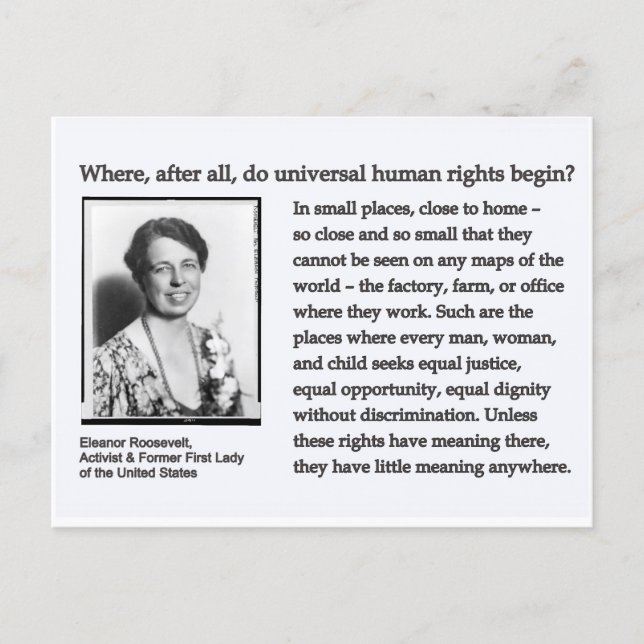 Tarjeta postal-Eleanor Roosevelt Derechos Humanos (Anverso)