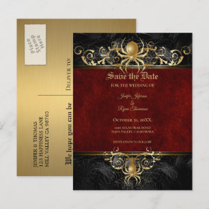 Tarjeta postal elegante de boda de Halloween para