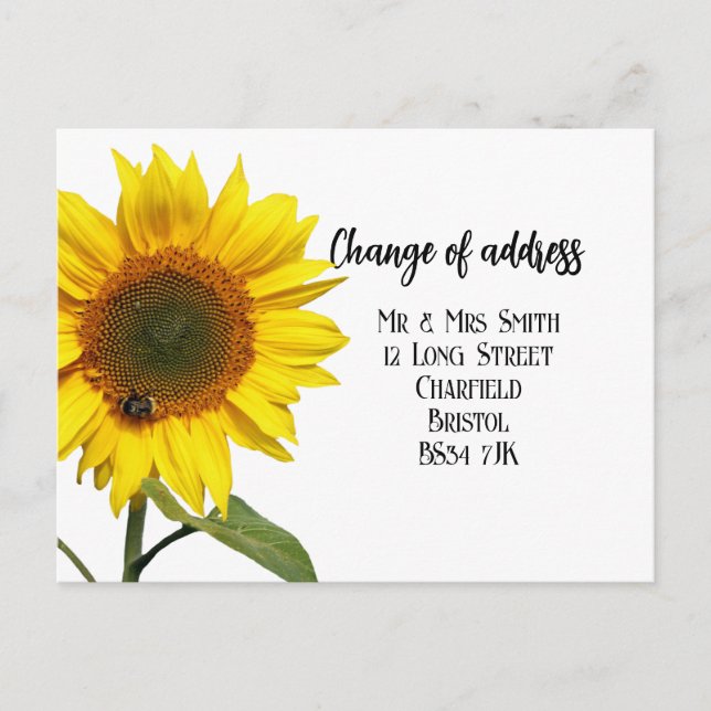 Tarjeta postal elegante de girasol para cambio de  (Anverso)