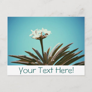 Tarjeta postal elegante de planta verde y flor bla