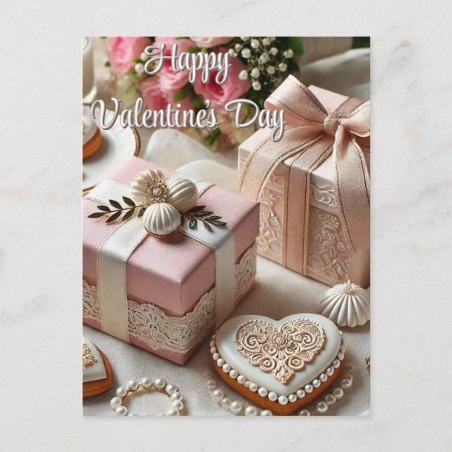 Tarjeta postal elegante de San Valentín vintage (Anverso)