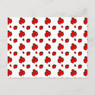 Tarjeta Postal en Blanco con Patrón de Fresa Roja