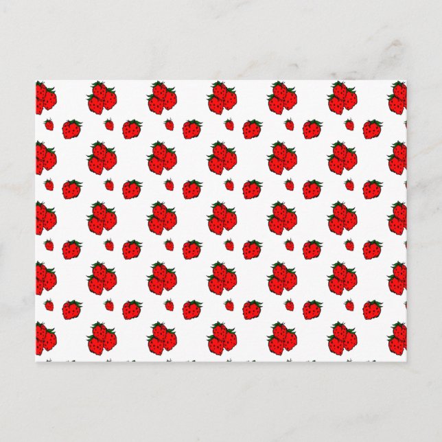 Tarjeta Postal en Blanco con Patrón de Fresa Roja (Anverso)