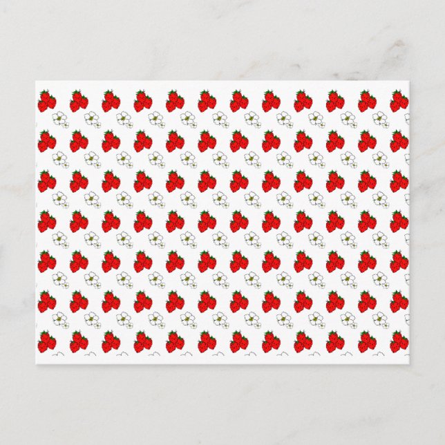 Tarjeta postal en blanco con patrón de fresas y fl (Anverso)