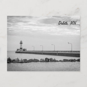 Tarjeta postal en blanco y negro de faro de Duluth