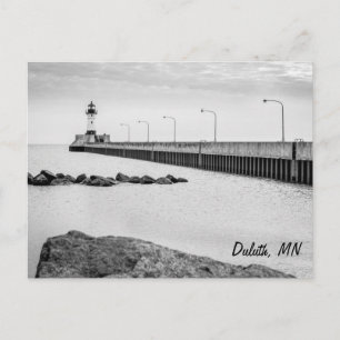 Tarjeta postal en blanco y negro del faro de Dulut