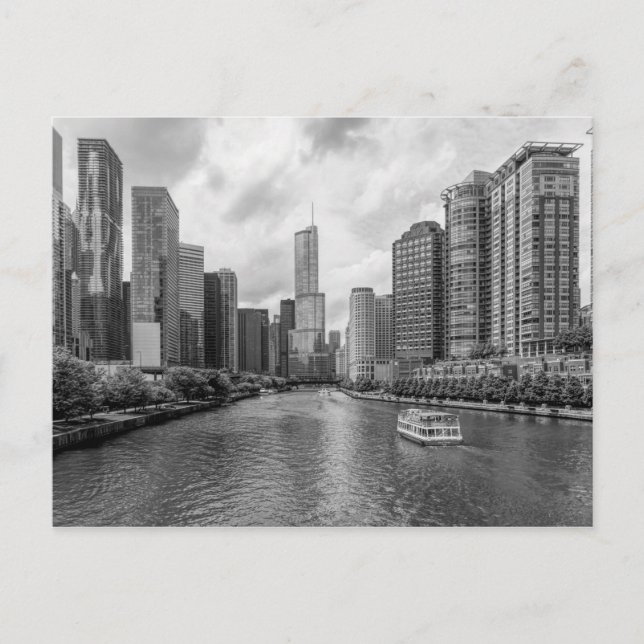 Tarjeta Postal en Escala de Grises del Río Chicago (Anverso)