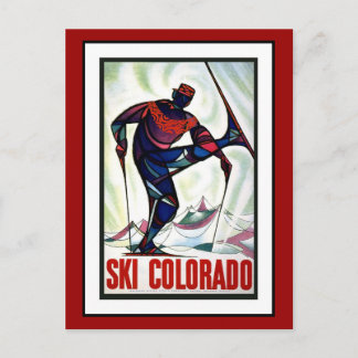Tarjeta Postal Esquí Colorado Saludos Vintage
